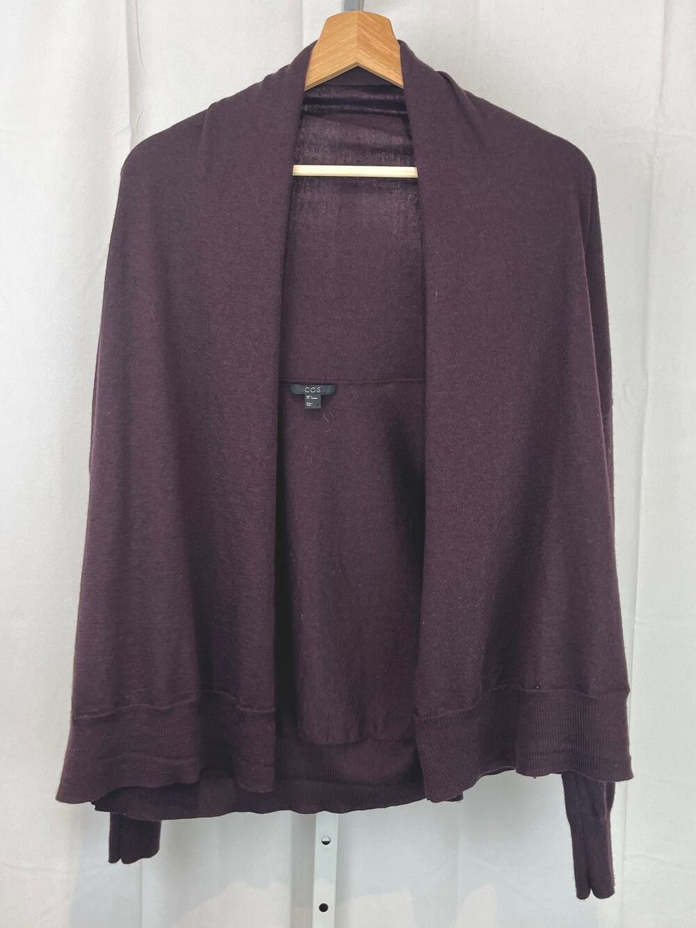 COS Side Button Merino Wool Cardigan Sweater Open Front Dark Purple Size S